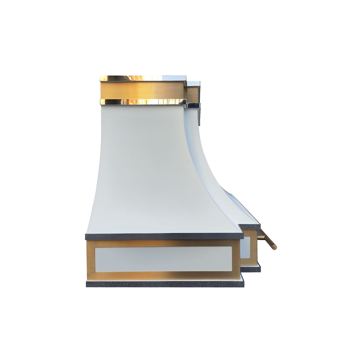 USA Designer Stainless Steel White Range Hood with Brass Details URHS-56-Custom Stainless Steel Range Hood > Luxury Kitchen Hood > High-End Metal Vent Hood-USA Range Hood