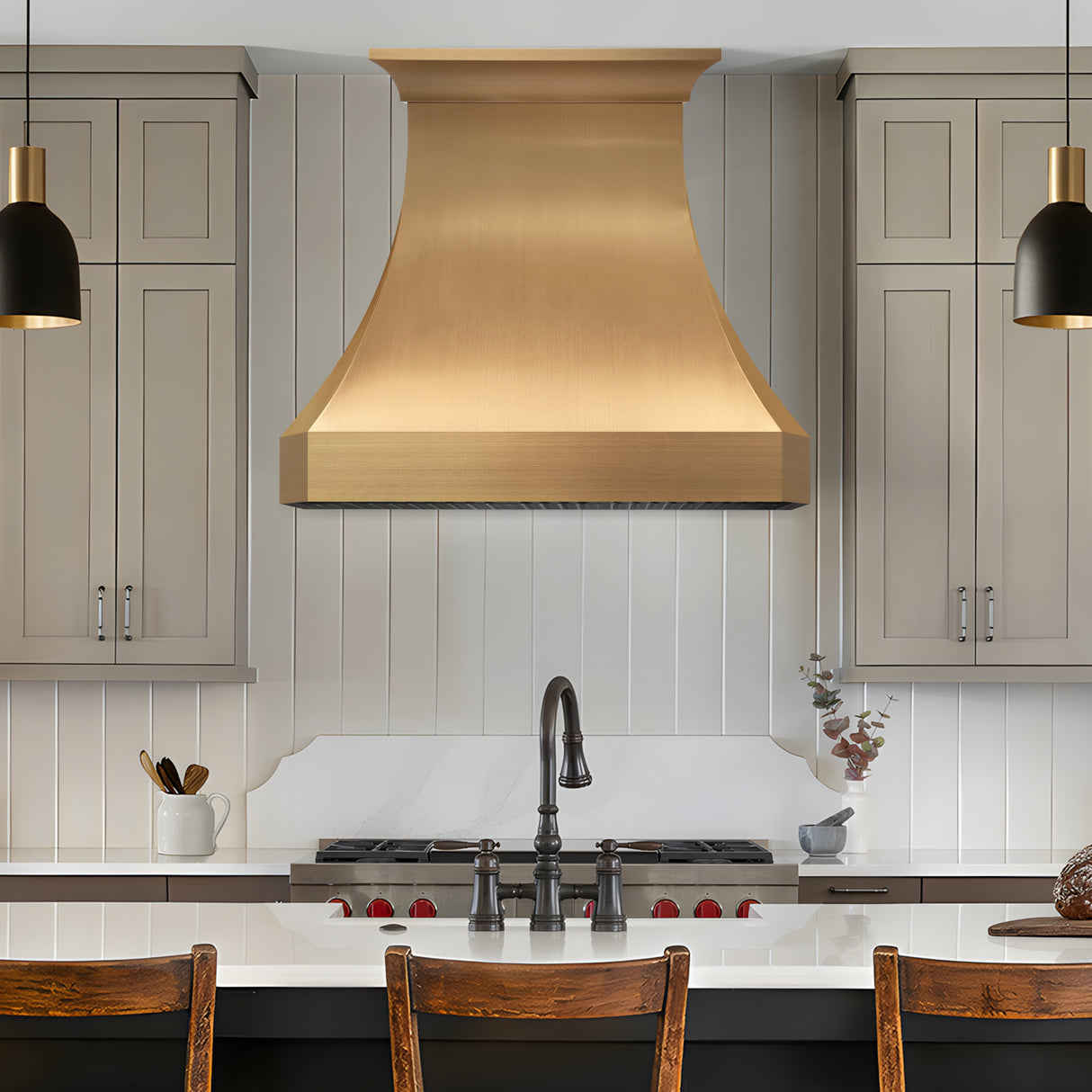 USA Luxury Brushed Brass Wall Mount Stove Hood URHB-53-Custom Brass Range Hood > Luxury Metal Hood > High-End Kitchen Vent Hood-USA Range Hood