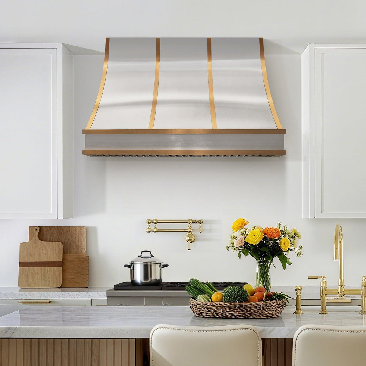 USA Modern Curved Stainless Steel Vent Hood with Straps URHS-05-Custom Stainless Steel Range Hood > Luxury Kitchen Hood > High-End Metal Vent Hood-USA Range Hood