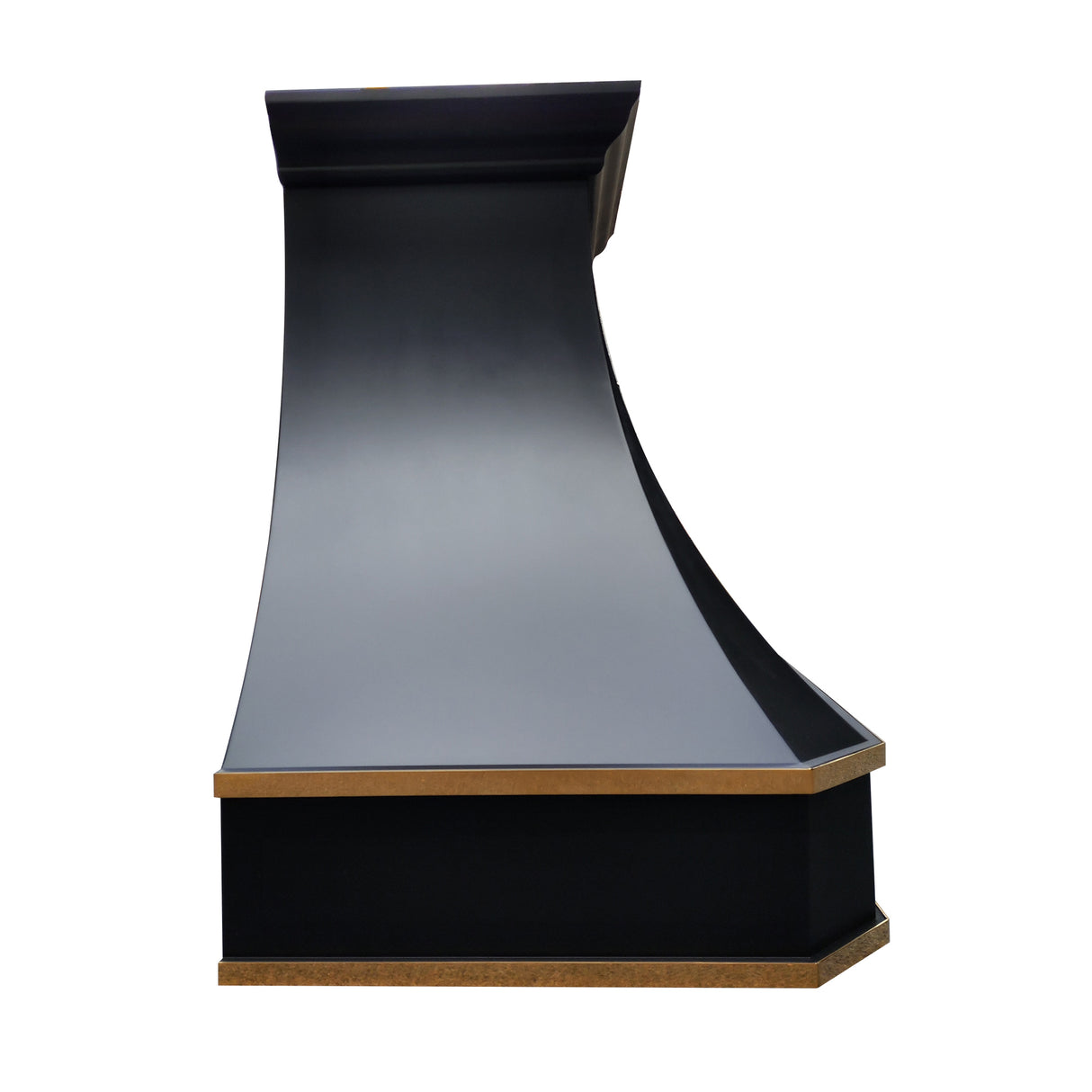 USA Premium Black Metal Range Hood with Curved Design & Brass Trim URHS-106-Custom Stainless Steel Range Hood > Luxury Kitchen Hood > High-End Metal Vent Hood-USA Range Hood
