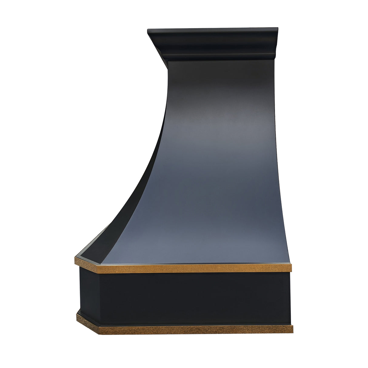 USA Premium Black Metal Range Hood with Curved Design & Brass Trim URHS-106-Custom Stainless Steel Range Hood > Luxury Kitchen Hood > High-End Metal Vent Hood-USA Range Hood
