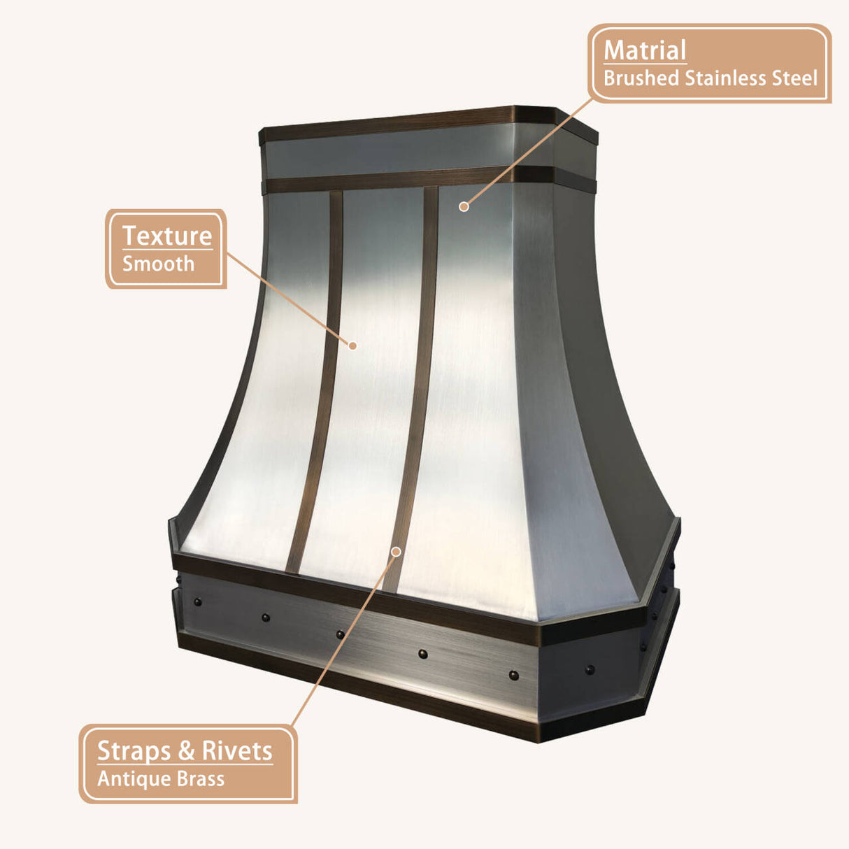 USA San Francisco Custom Stainless Steel Vent Hood with Minimal Straps URHS-93-Custom Stainless Steel Range Hood > Luxury Kitchen Hood > High-End Metal Vent Hood-USA Range Hood