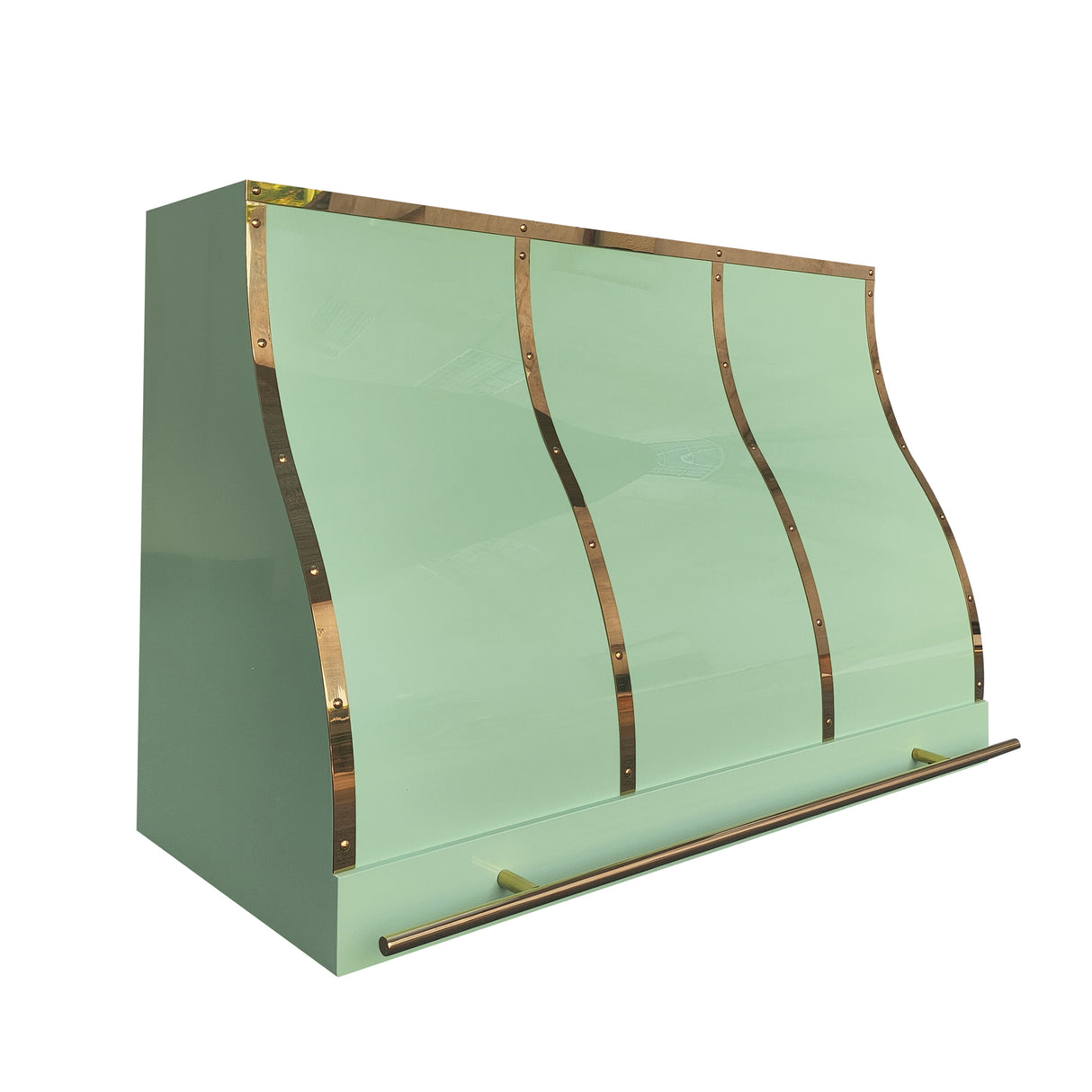 USA Stainless Steel Spring Green Range Hood with Brass Straps URHS-85-Custom Stainless Steel Range Hood > Luxury Kitchen Hood > High-End Metal Vent Hood-USA Range Hood