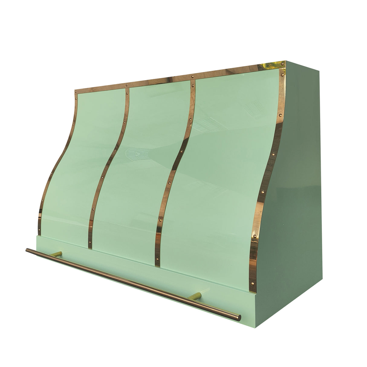 USA Stainless Steel Spring Green Range Hood with Brass Straps URHS-85-Custom Stainless Steel Range Hood > Luxury Kitchen Hood > High-End Metal Vent Hood-USA Range Hood