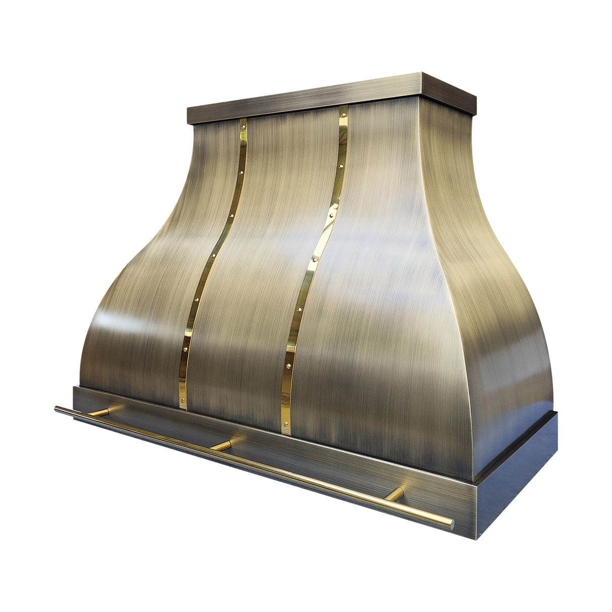 USA Antique Brass Range Hood with Artisan Pot Rack URHB-80