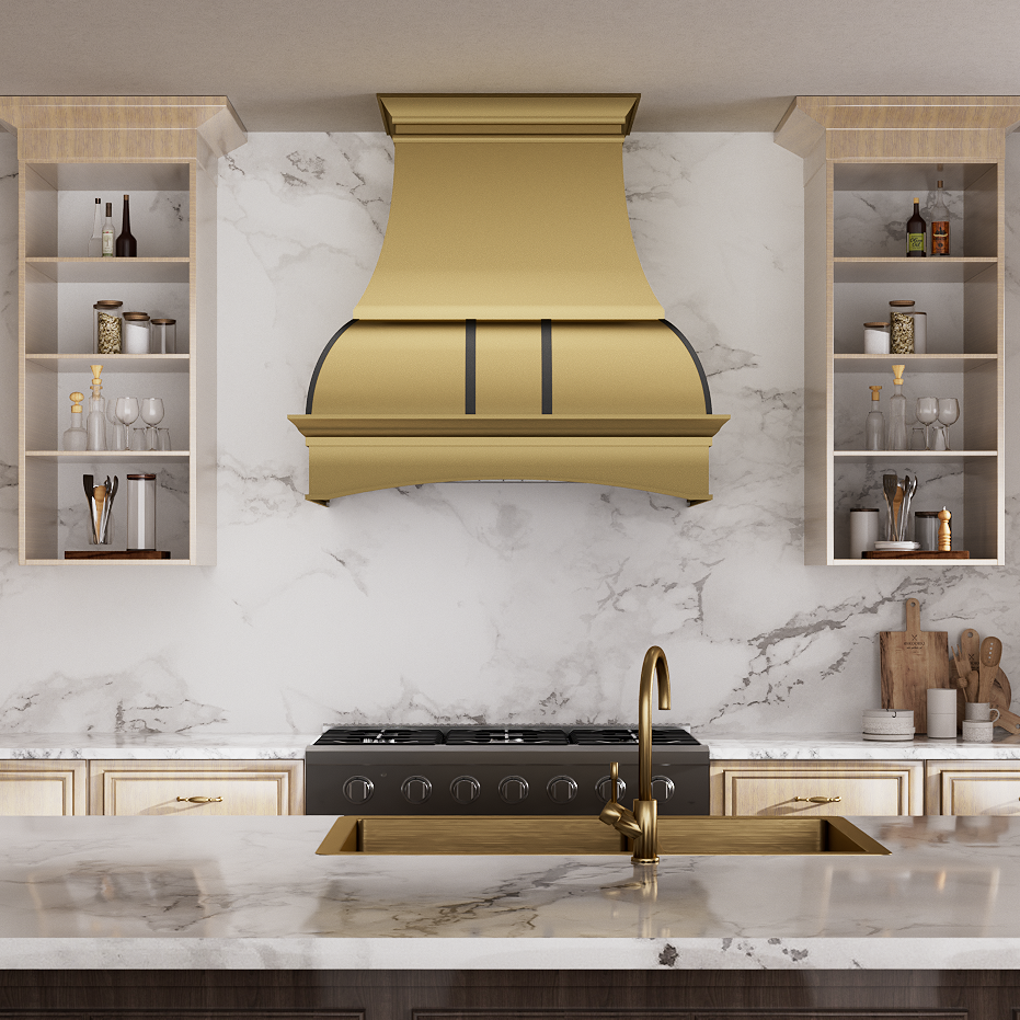 USA Artisan Arched Brass Range Hood with Bell Body Design URHB-08