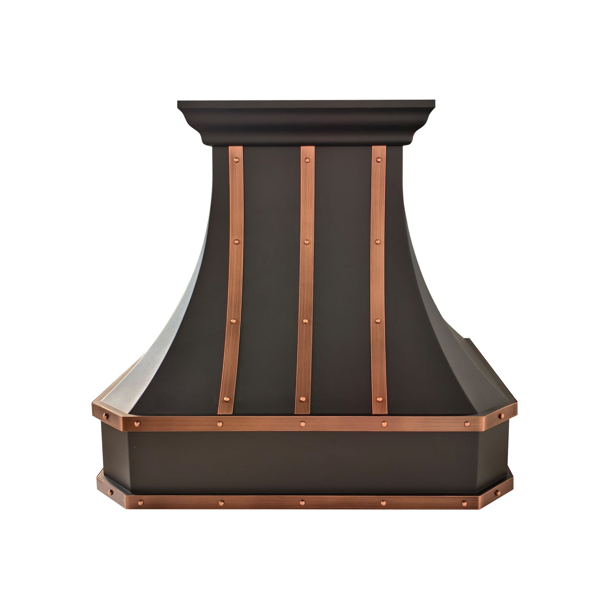 USA Artisan Black Stainless Steel Kitchen Hood with Antique Copper Straps URHS-267