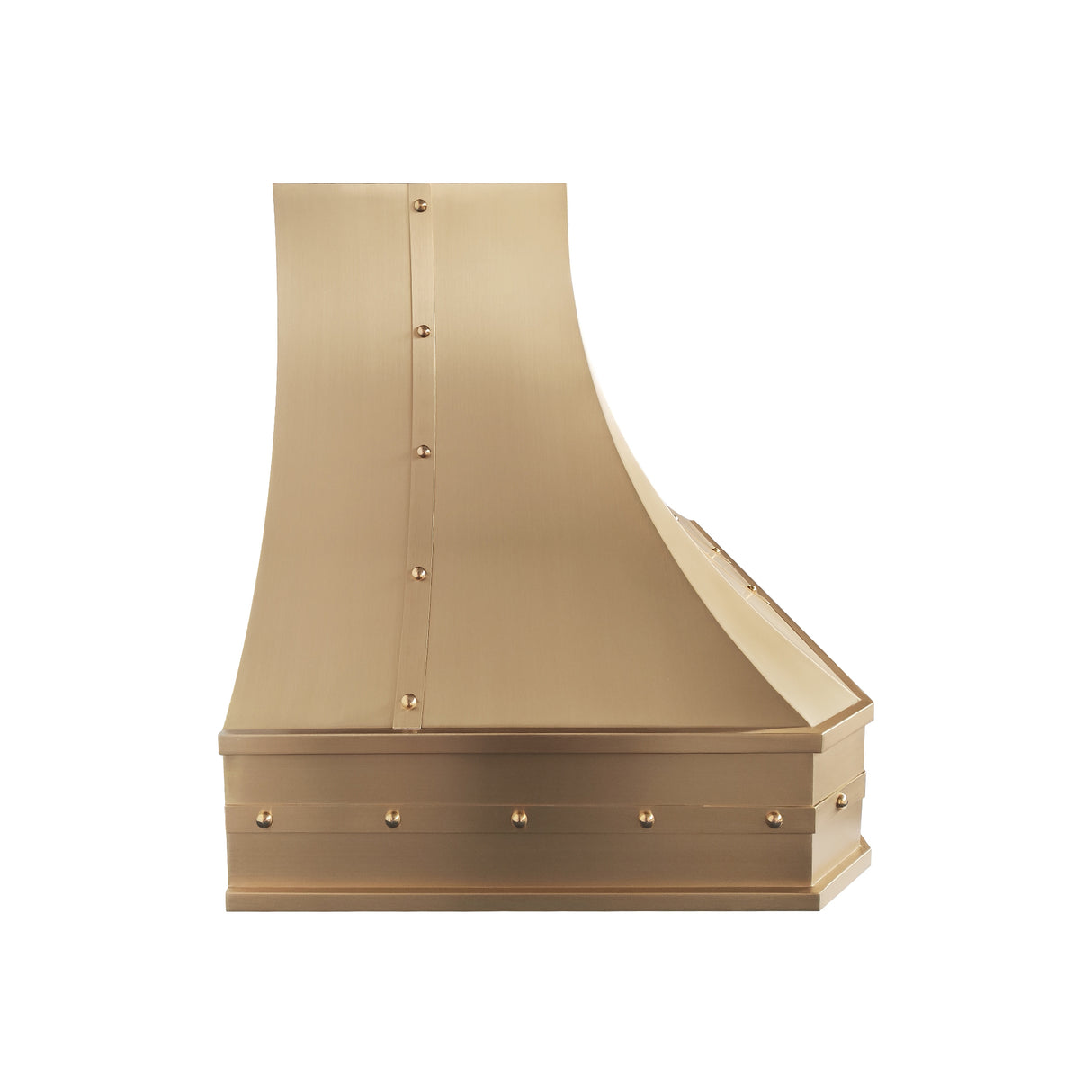 USA Artisan Brass Range Hood Featuring Handmade Straps and Rivets URHB-138