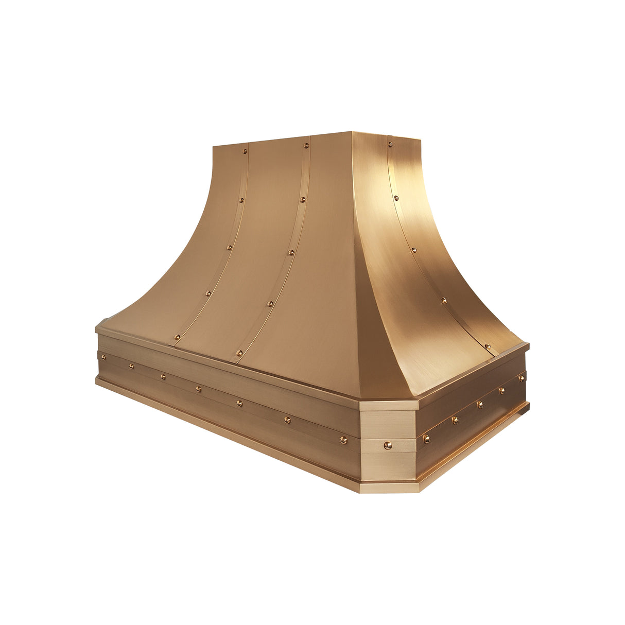 USA Artisan Brass Range Hood Featuring Handmade Straps and Rivets URHB-138