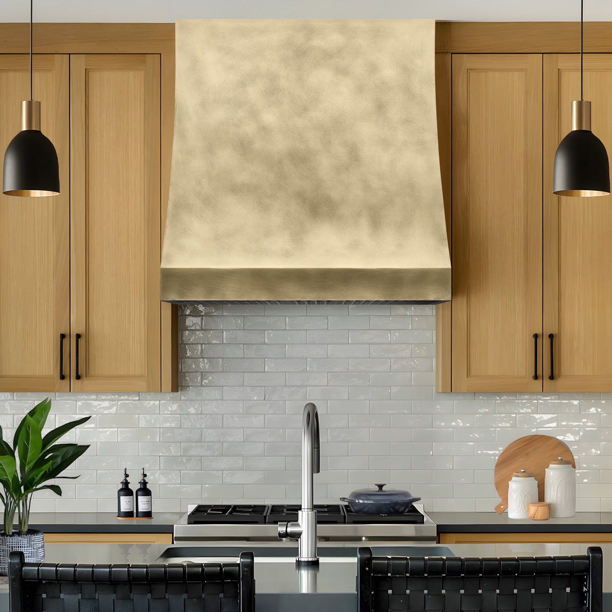 USA Artisan Brass Stove Hood Featuring Non direction Texture URHB-71