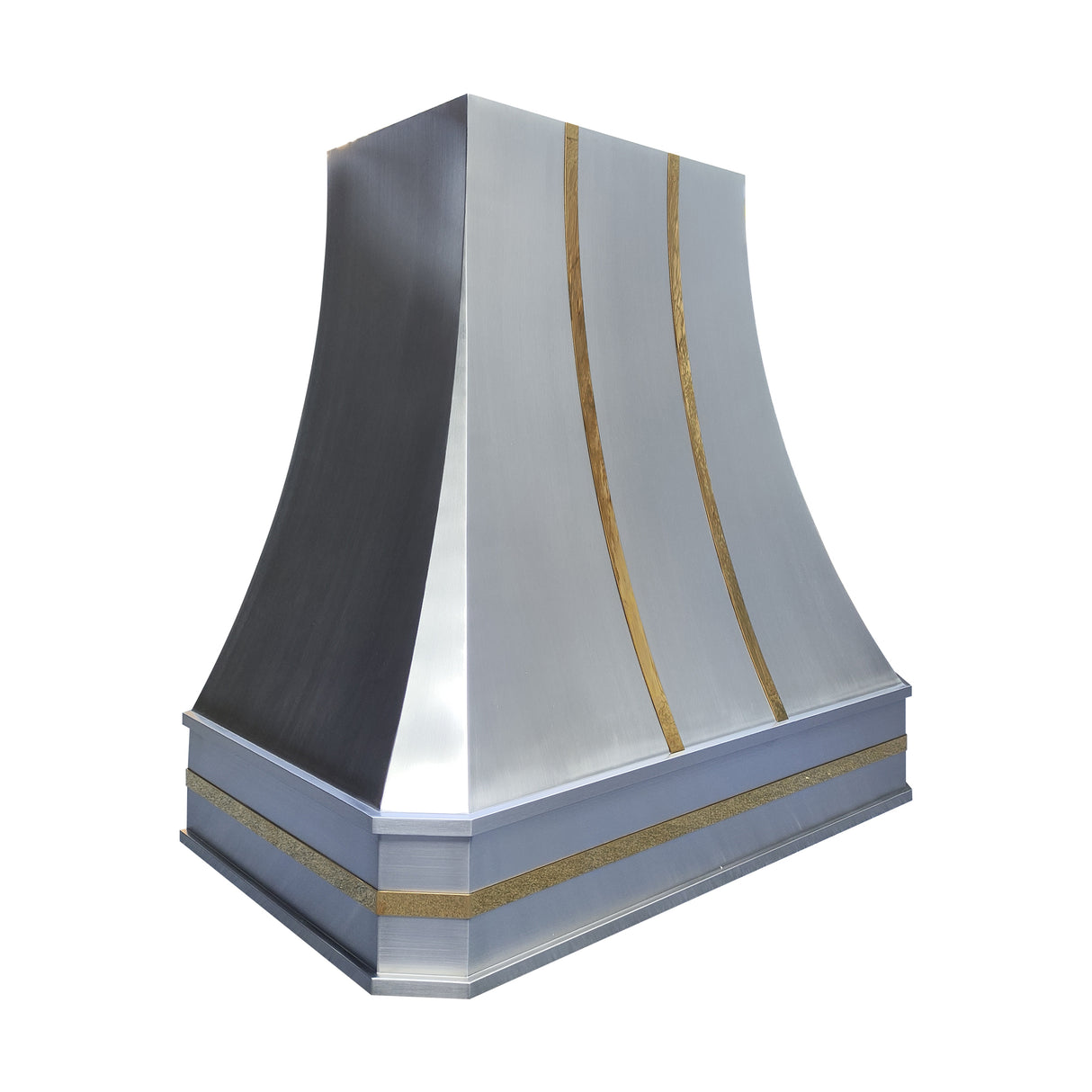 USA Artisan Brushed Stainless Steel Vent Hood Featuring Brass Details URHS-132