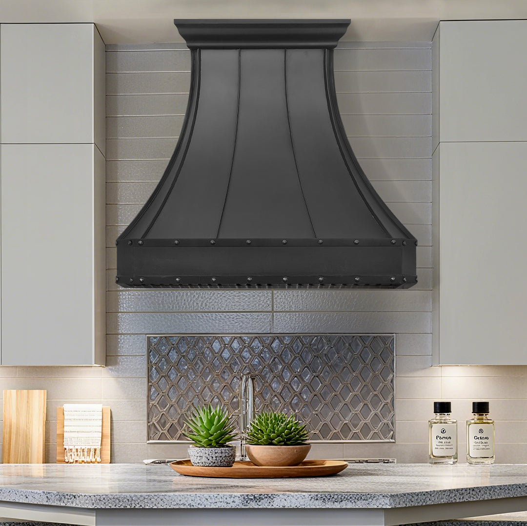 USA Artisan Copper Kitchen Hood with Dark Handmade Details URHC-28