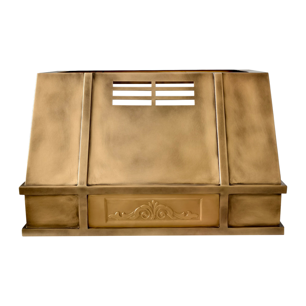 USA Artisan Custom Brass Stove Hood with Handmade Apron URHB-154