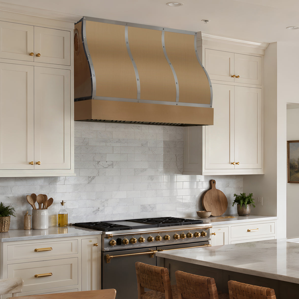 USA Artisan Handmade Brass Range Hood with Stainless Steel Straps URHB-153