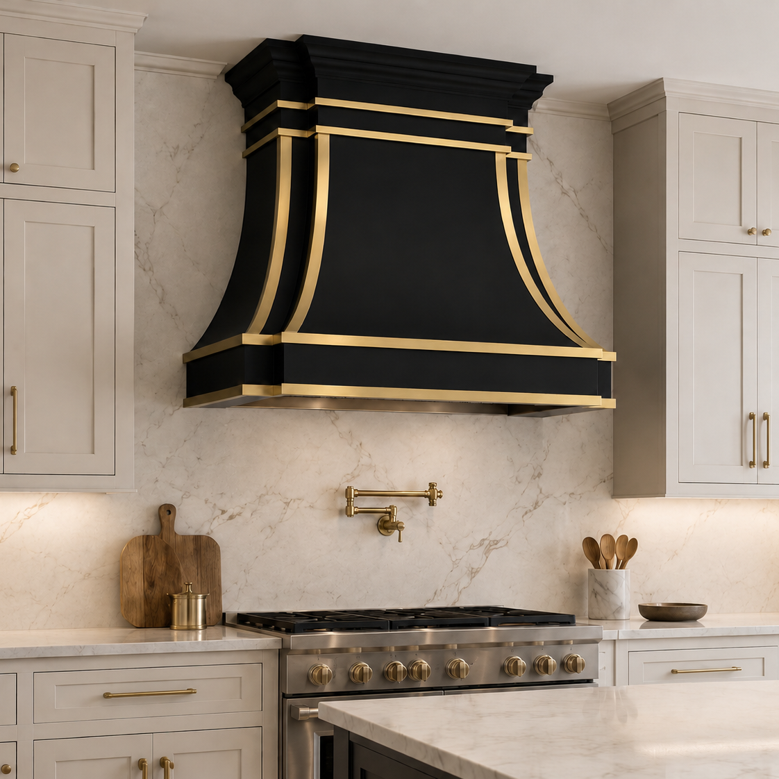 USA Black Minimal Handmade Stainless Steel Stove Hood URHS-239