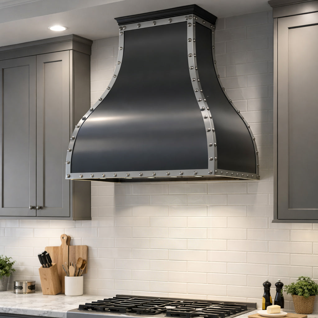 USA Black Stainless Steel Exhaust Hood with Artisan Rivets URHS-202