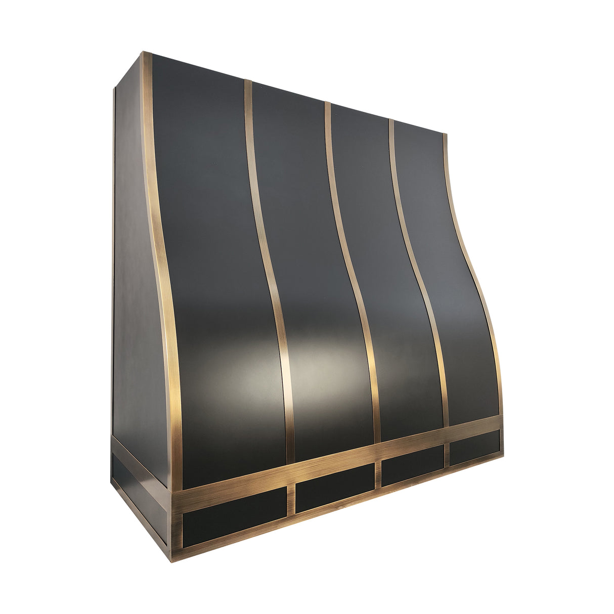 USA Black Stainless Steel Stove Hood with Antique Brass Straps URHS-221
