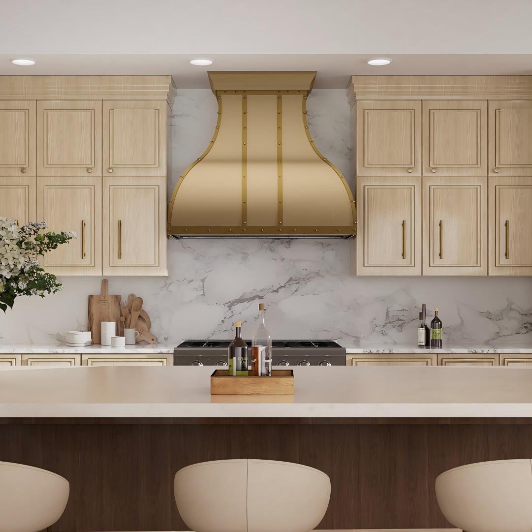 USA Classic Brass Bell Kitchen Hood with Decorative Rivets URHB-06