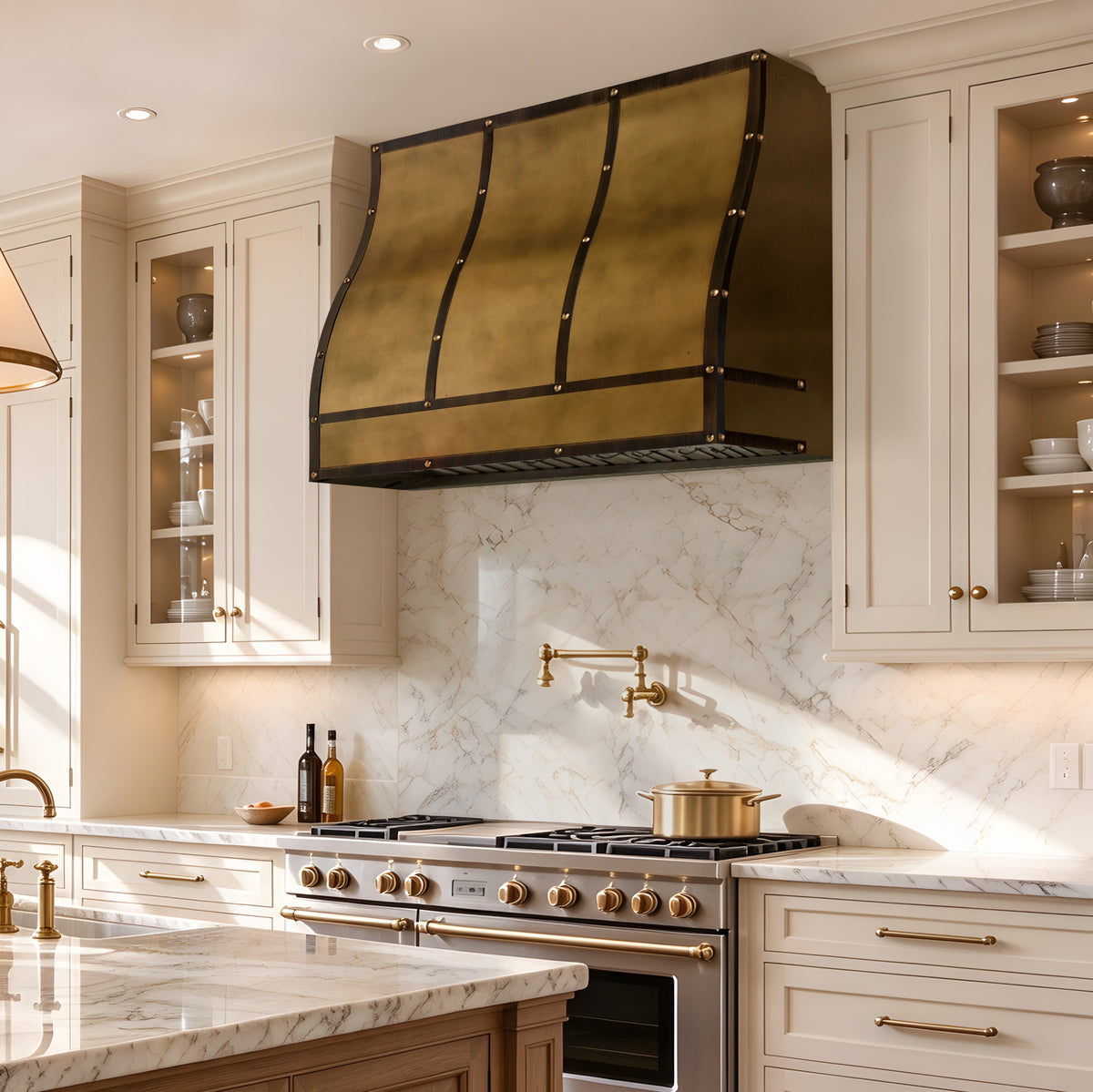USA Classic Brass Vent Hood with Antique Brass Straps URHB-171