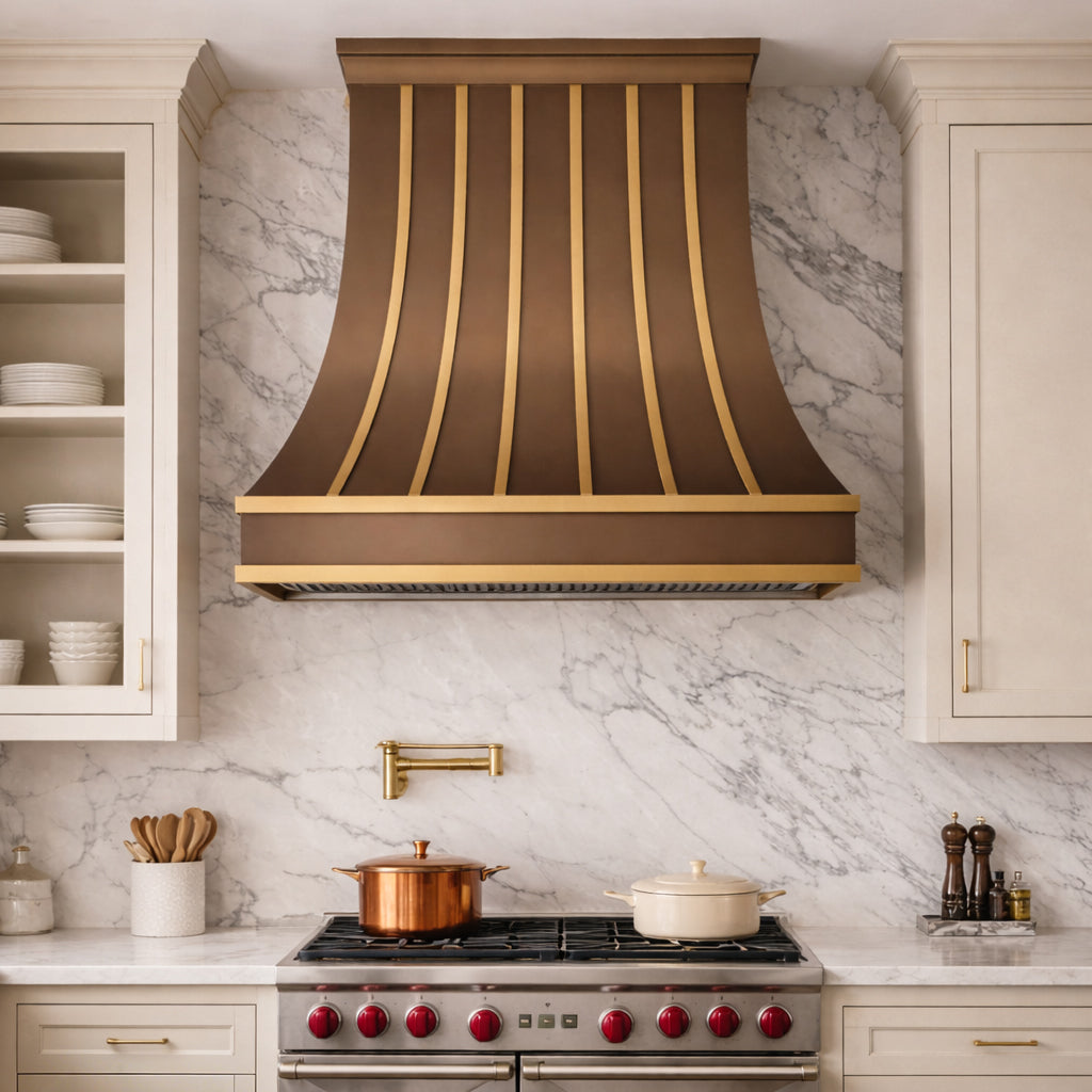 USA Classic Copper Kitchen Exhaust Hoods with Brass Accents URHC-18