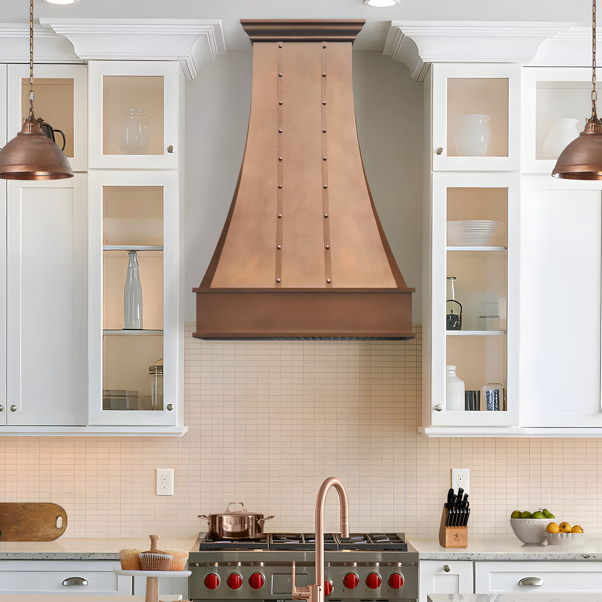 USA Classic Copper Stove Hood Featuring Weathered Copper Straps URHC-77