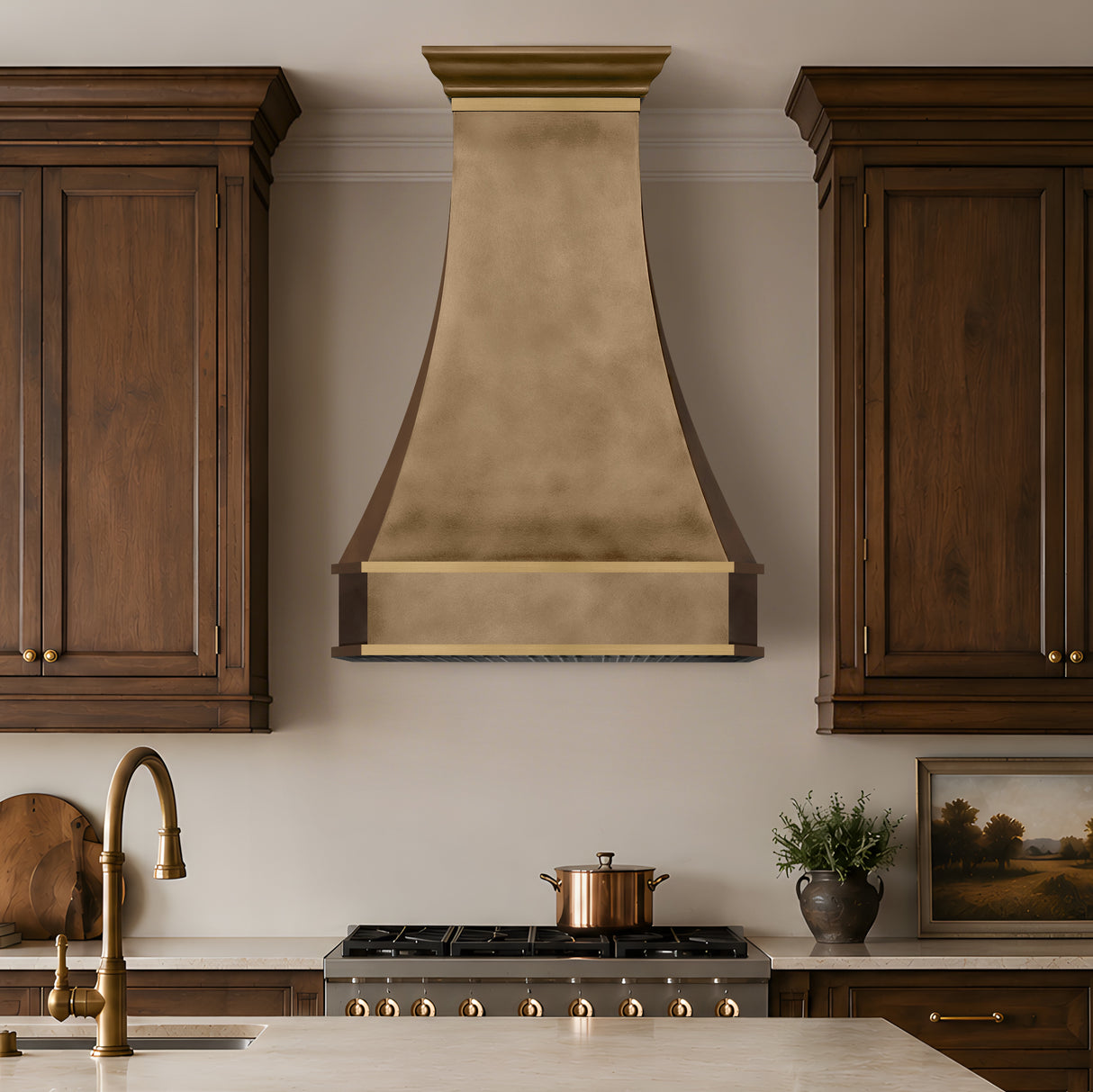 USA Classic Handmade Non-directional Antique Brass Range Hood URHB-136