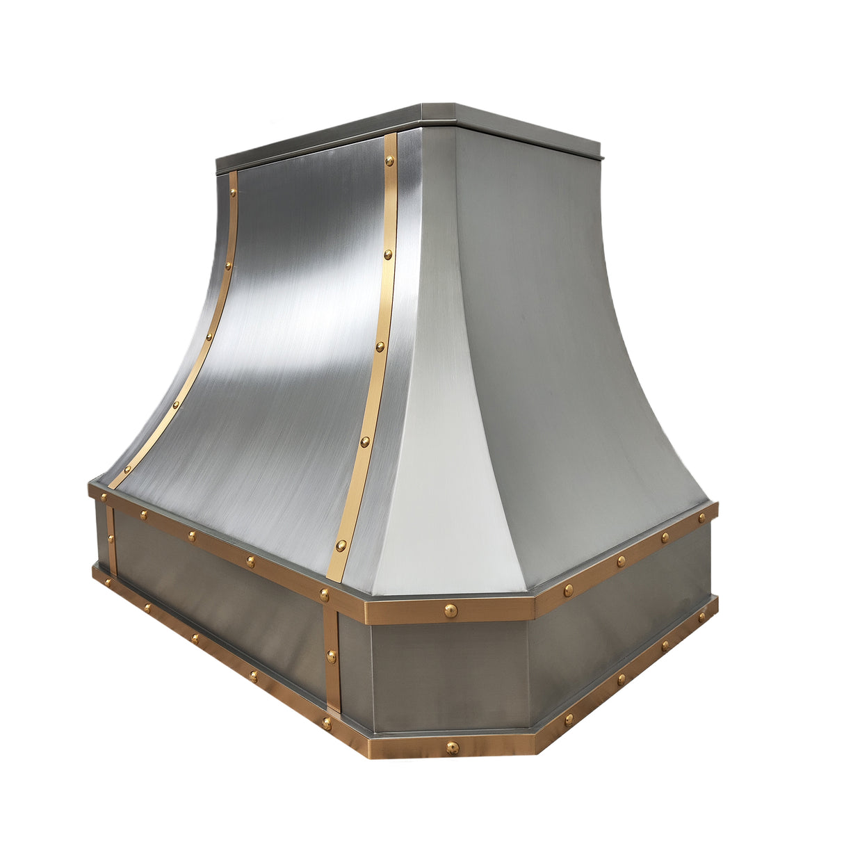 USA Classic Stainless Steel Vent Hood featuring Artisan Brass Straps URHS-199