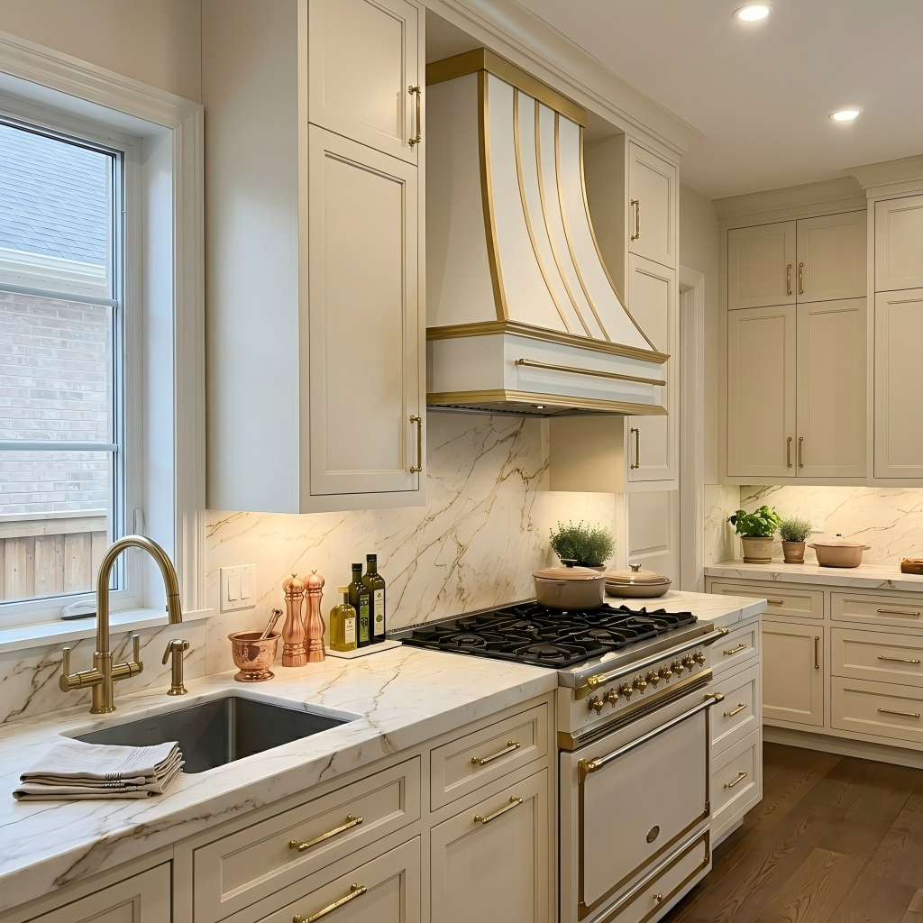 USA Classic White Stainless Steel Vent Hood with Brass Pot Rack URHS-220