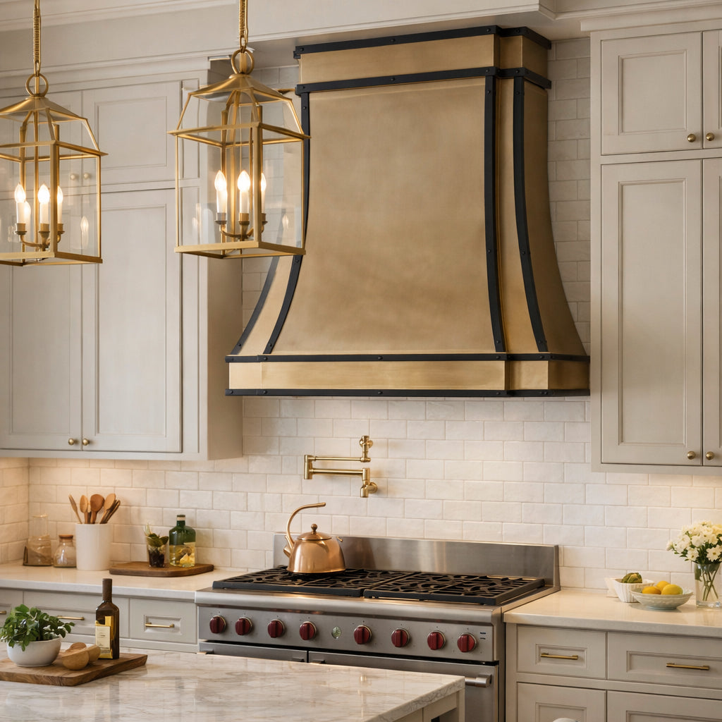 USA Custom Brass Kitchen Vent Hoods with Black Straps URHB-36