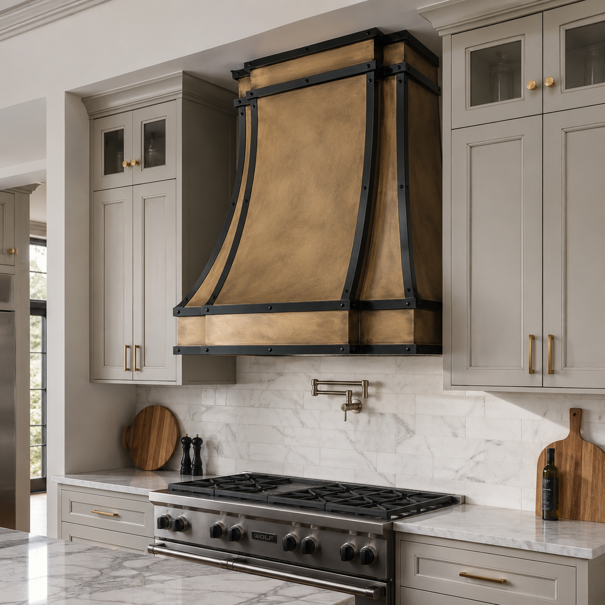 USA Custom Brass Kitchen Vent Hoods with Black Straps URHB-36