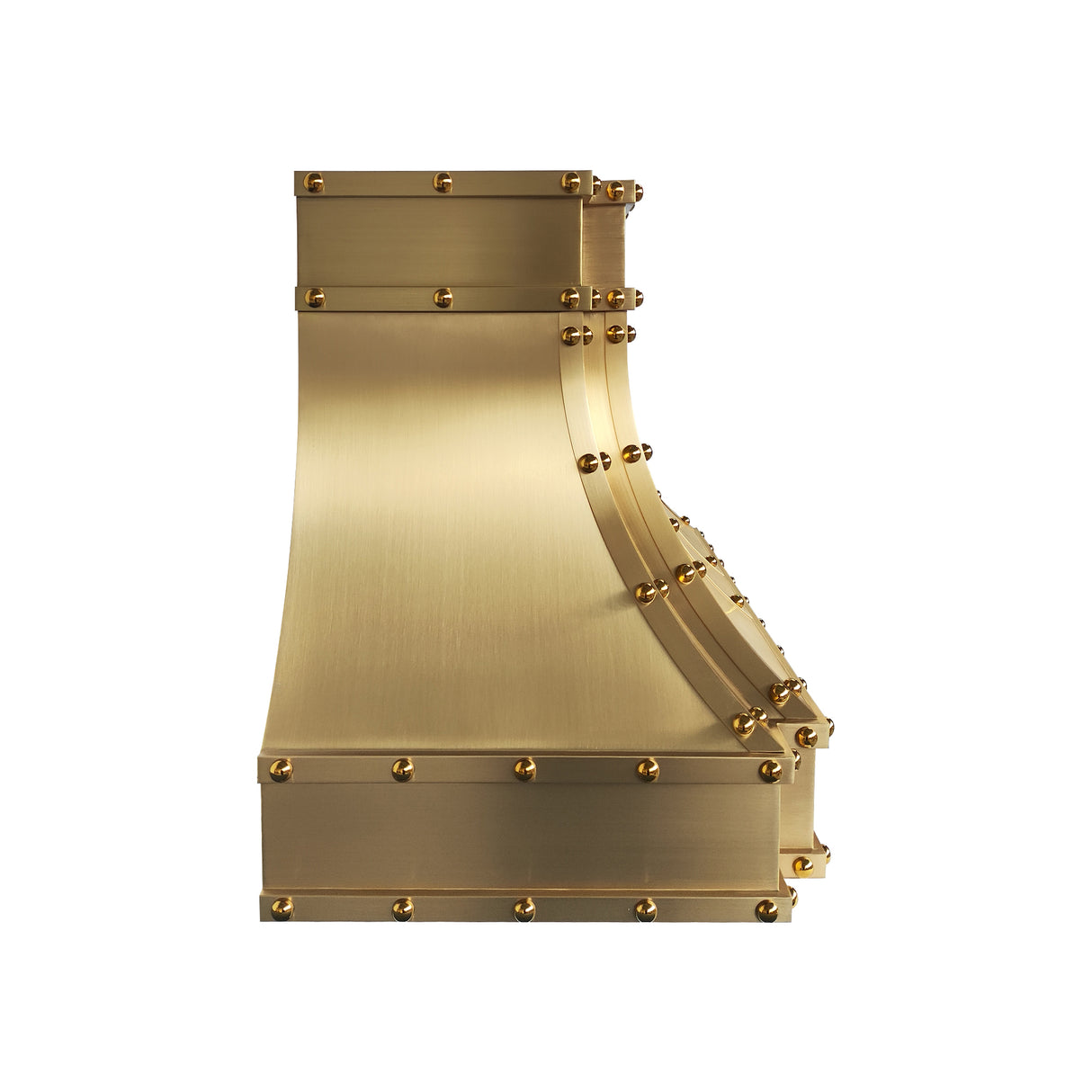 USA Custom Brass Stove Hood Featuring Artisan Round Rivets URHB-148