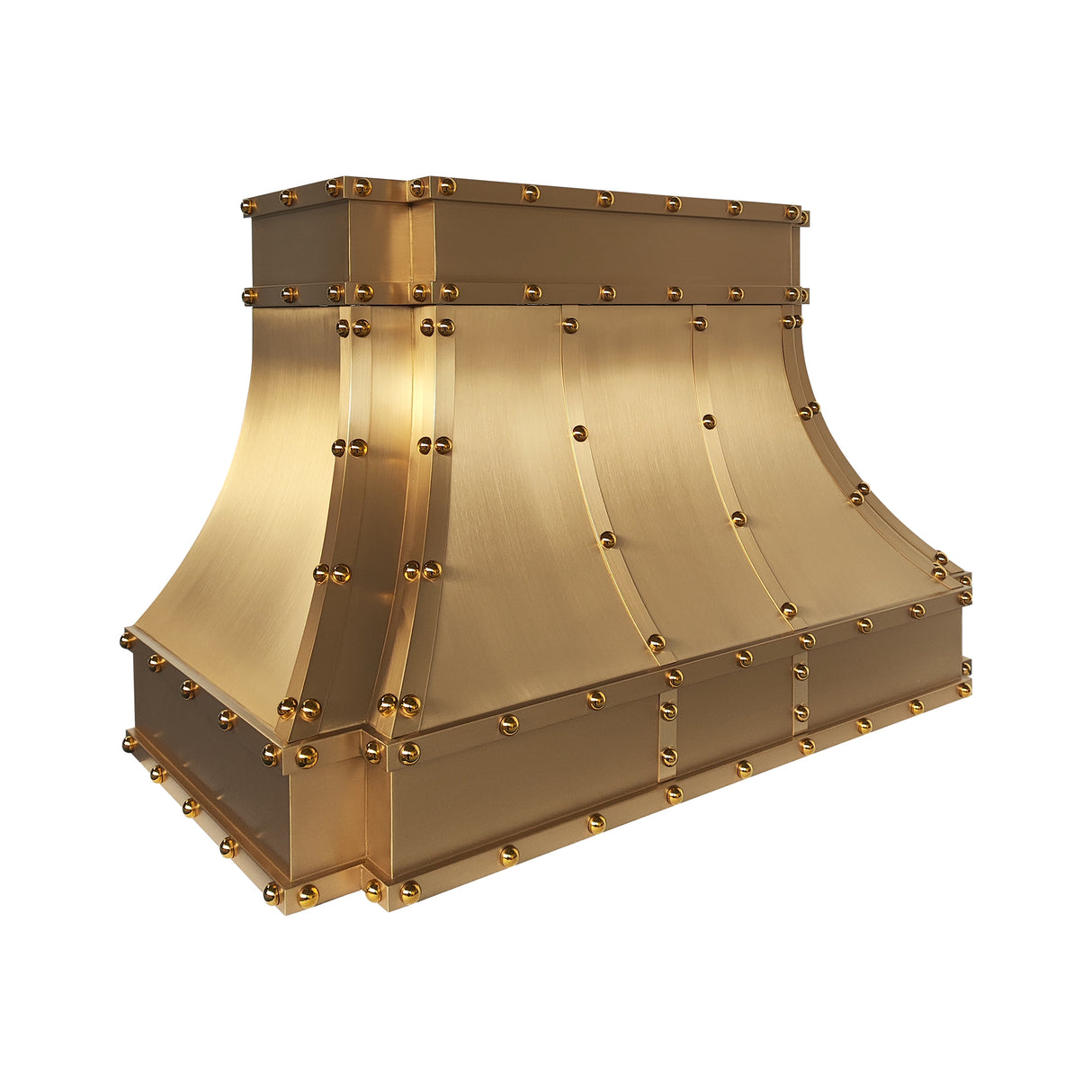 USA Custom Brass Stove Hood Featuring Artisan Round Rivets URHB-148