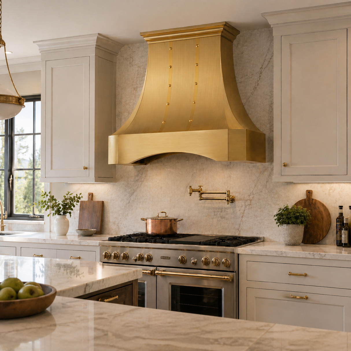 USA Custom Luxury Brass Range Hood with Arch Apron URHB-95