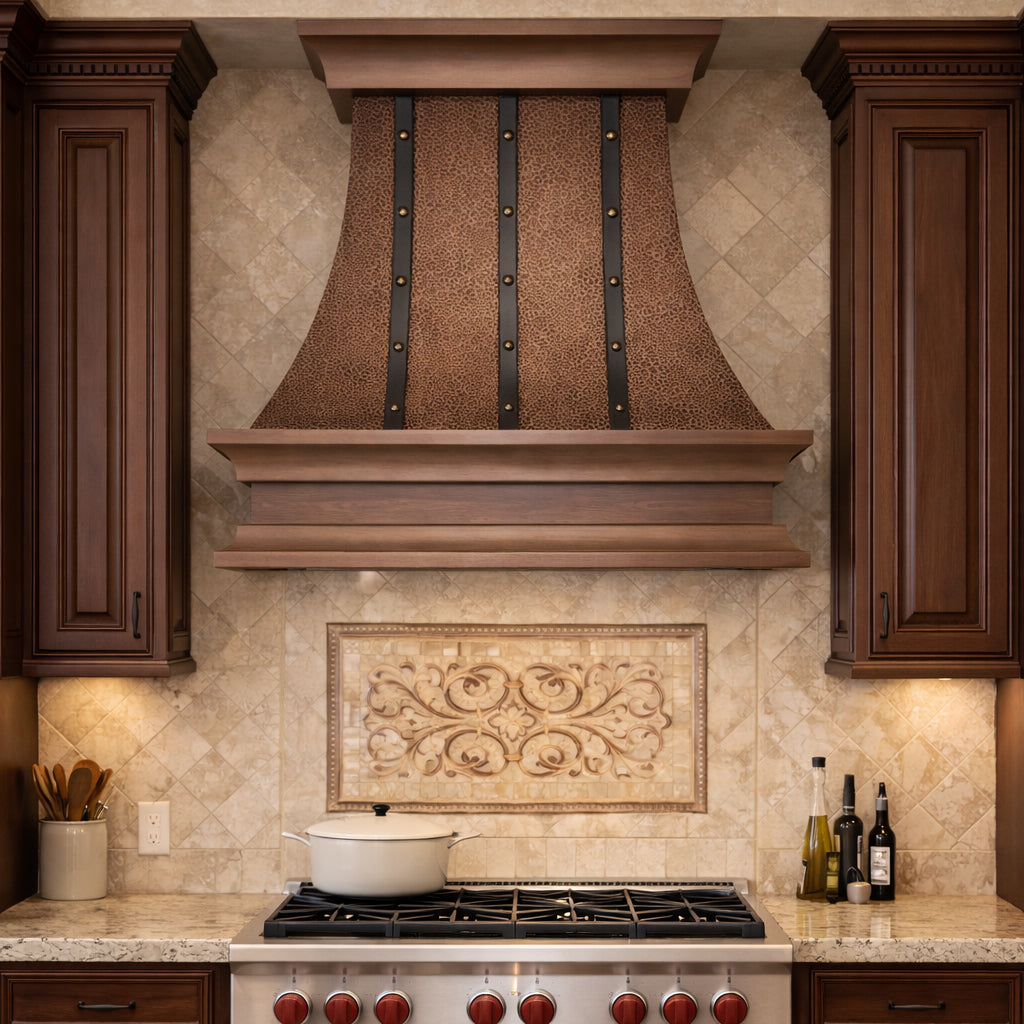 USA Custom Metal Range Hood with Handcrafted Details URHC-17