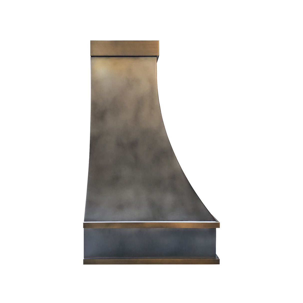 USA Custom Sculptural Zinc Range Hood with Aged Brass Detailing URHZ-11
