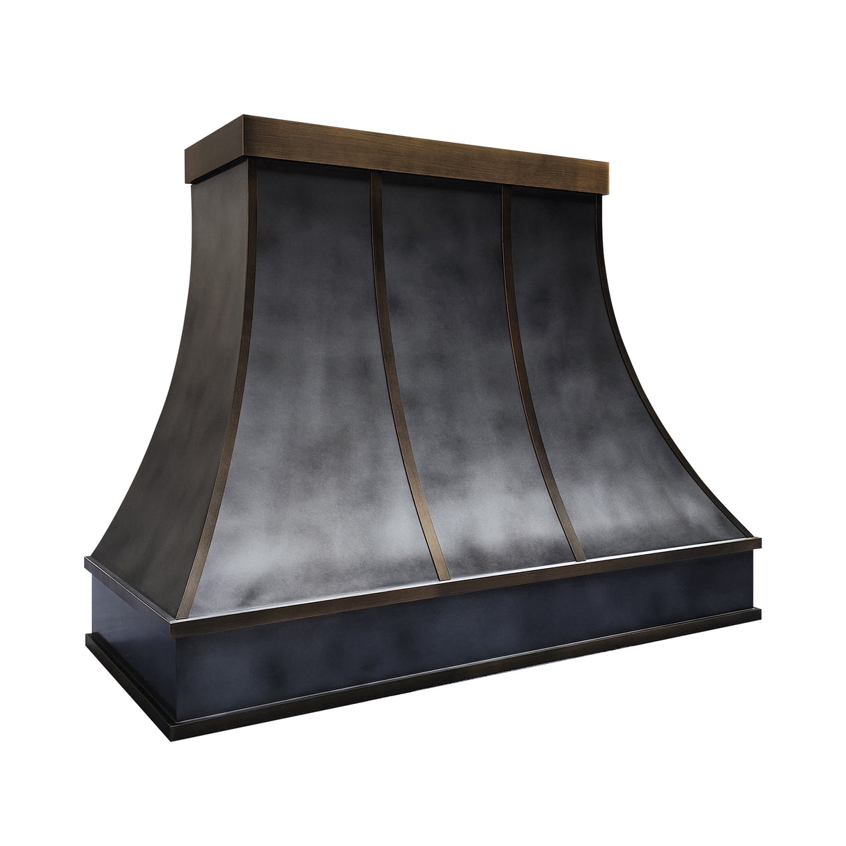 USA Custom Sculptural Zinc Range Hood with Aged Brass Detailing URHZ-11