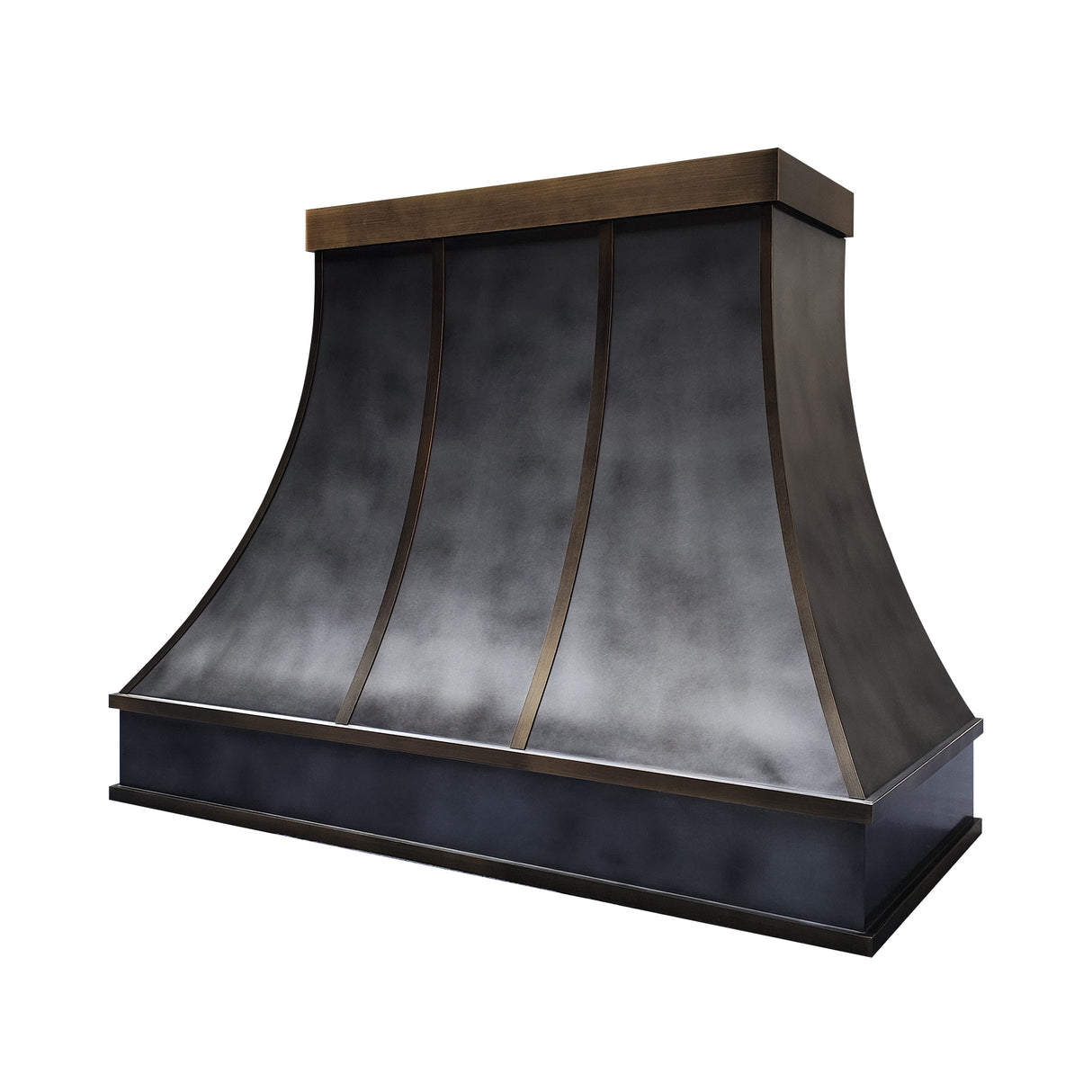 USA Custom Sculptural Zinc Range Hood with Aged Brass Detailing URHZ-11