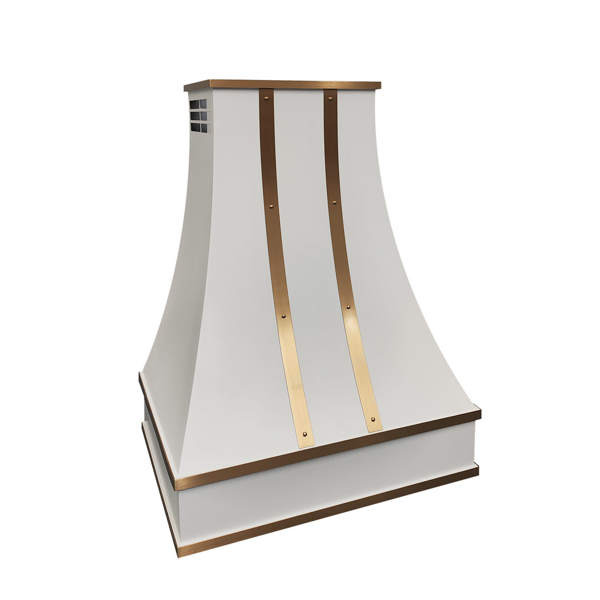 USA Custom Stainless Steel Luxury Vent Hood with Brass Straps and Rivets URHS-43