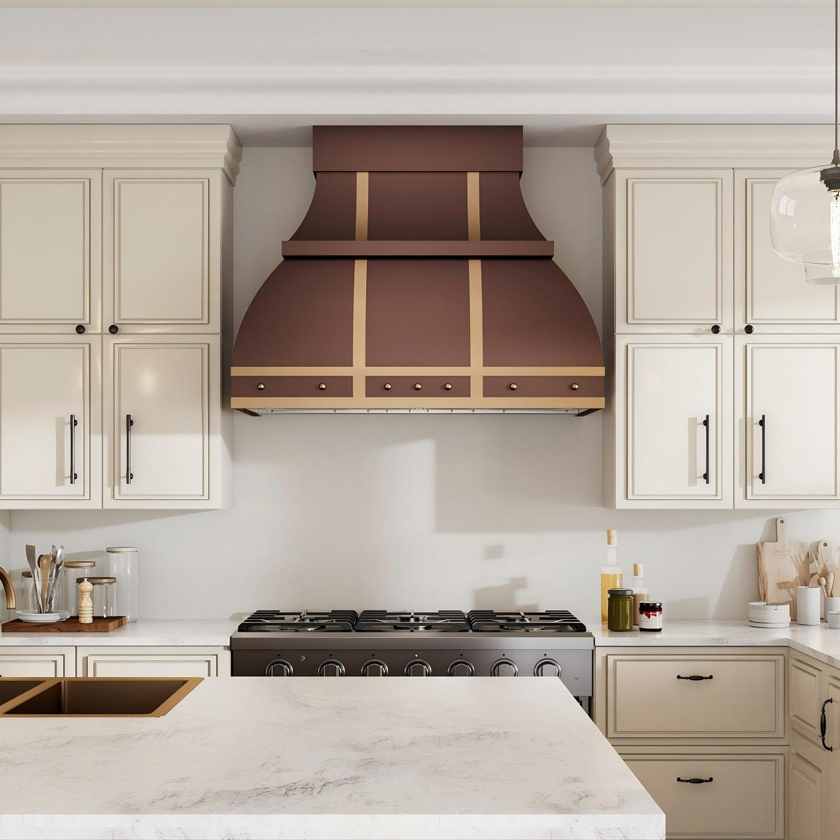 USA Designer Copper Vent Hood with Brass Straps URHC-20