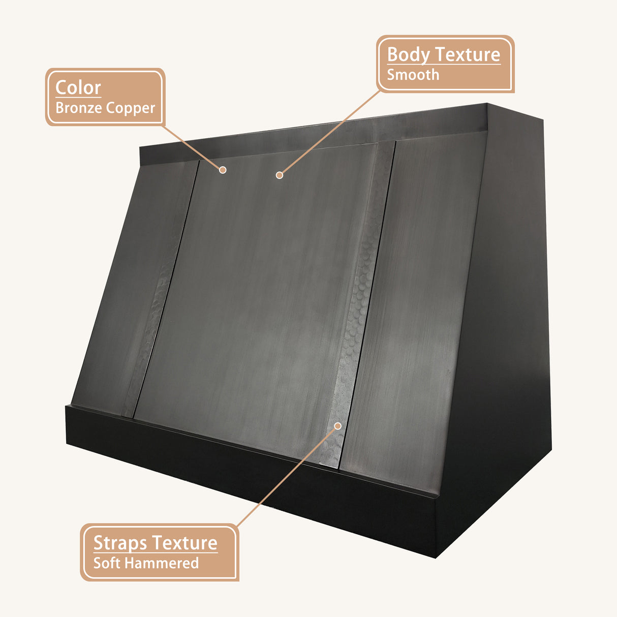 USA Designer Copper Stove Hood with Custom Straps URHC-70