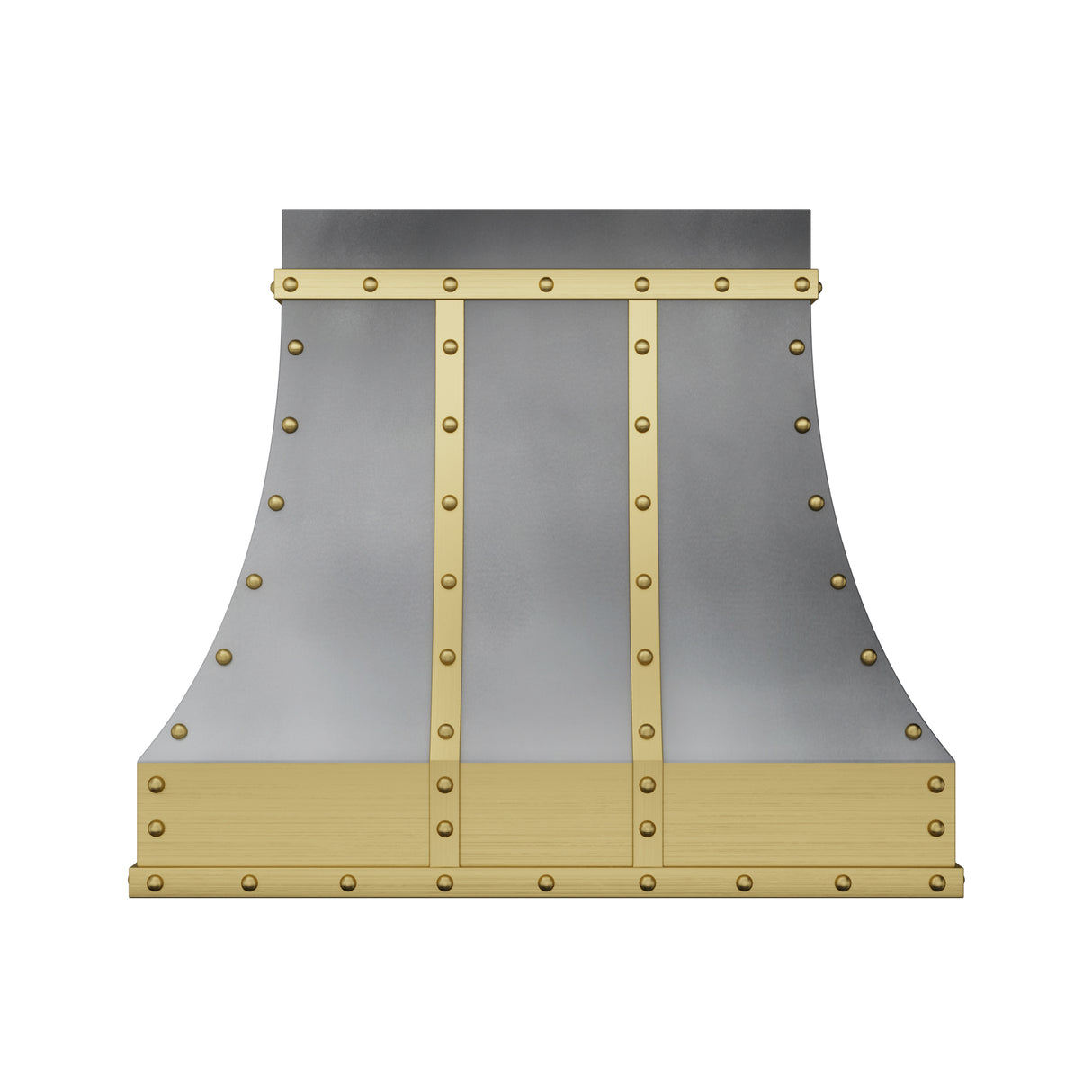 USA Designer Custom Natural Zinc Vent Hood with Brass Straps URHZ-25