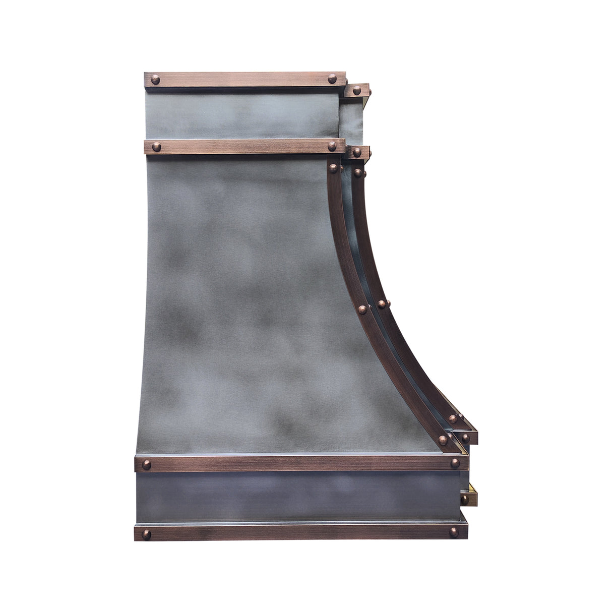 USA Designer Custom Zinc Kitchen Hood with Decorative Straps URHZ-13