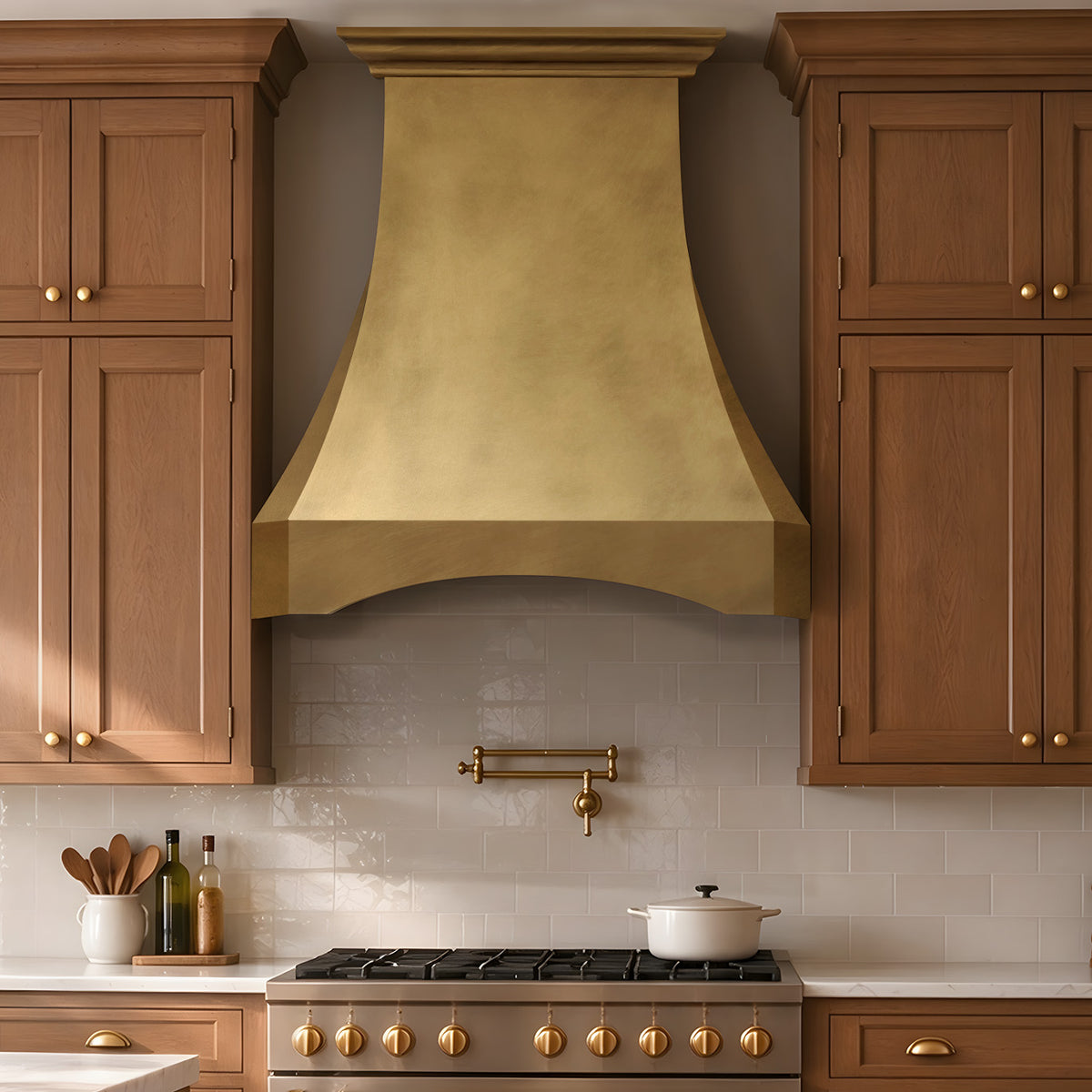 USA Designer Non-directional Antique Brass Kitchen Hood with Arch Apron URHB-167