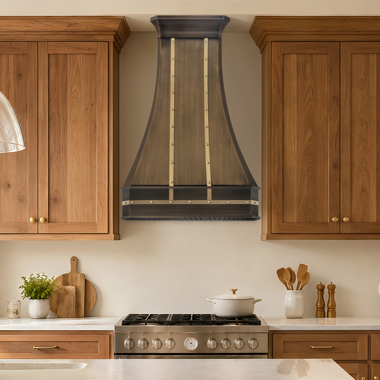 USA Handmade Brass Exhaust Hood with Classic Straps URHB-141