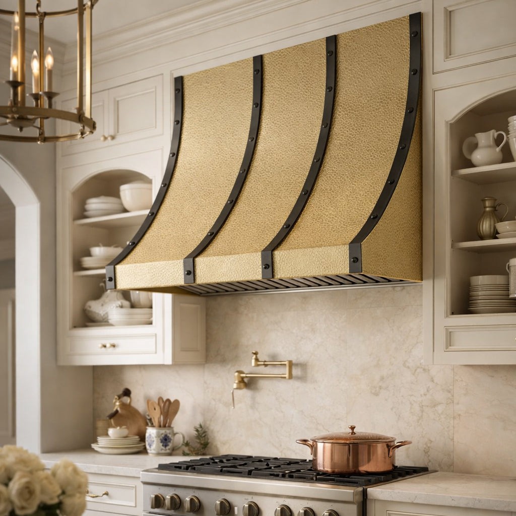 USA Handmade Brass Range Hood with Decorative Straps URHB-61