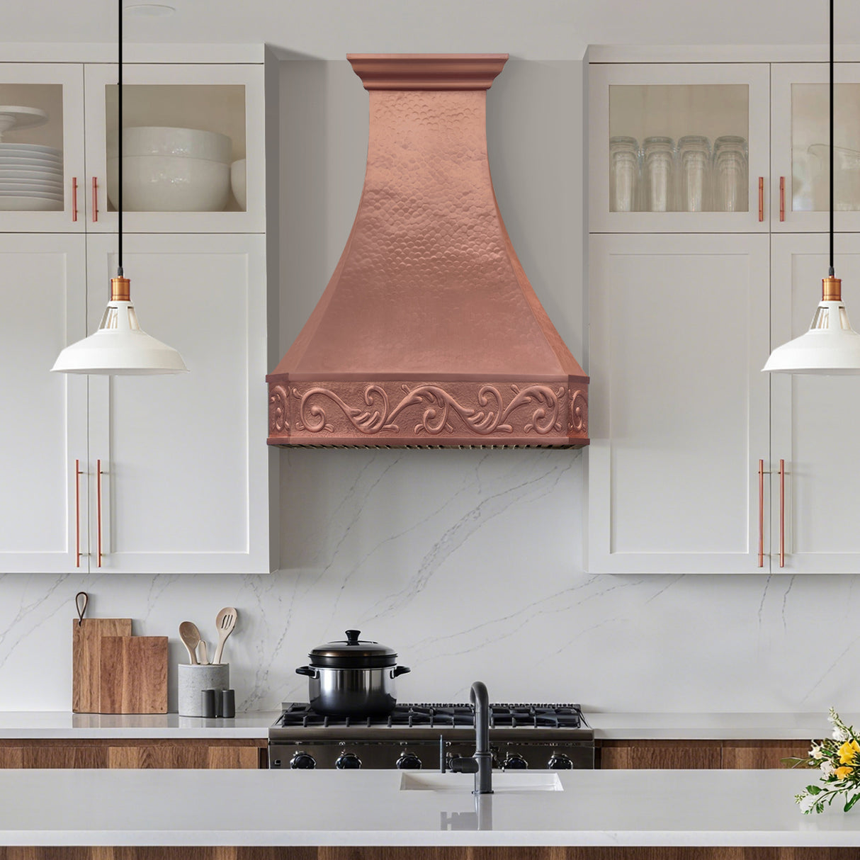 USA Custom Classic Copper Range Hood with Artisan Apron URHC-26