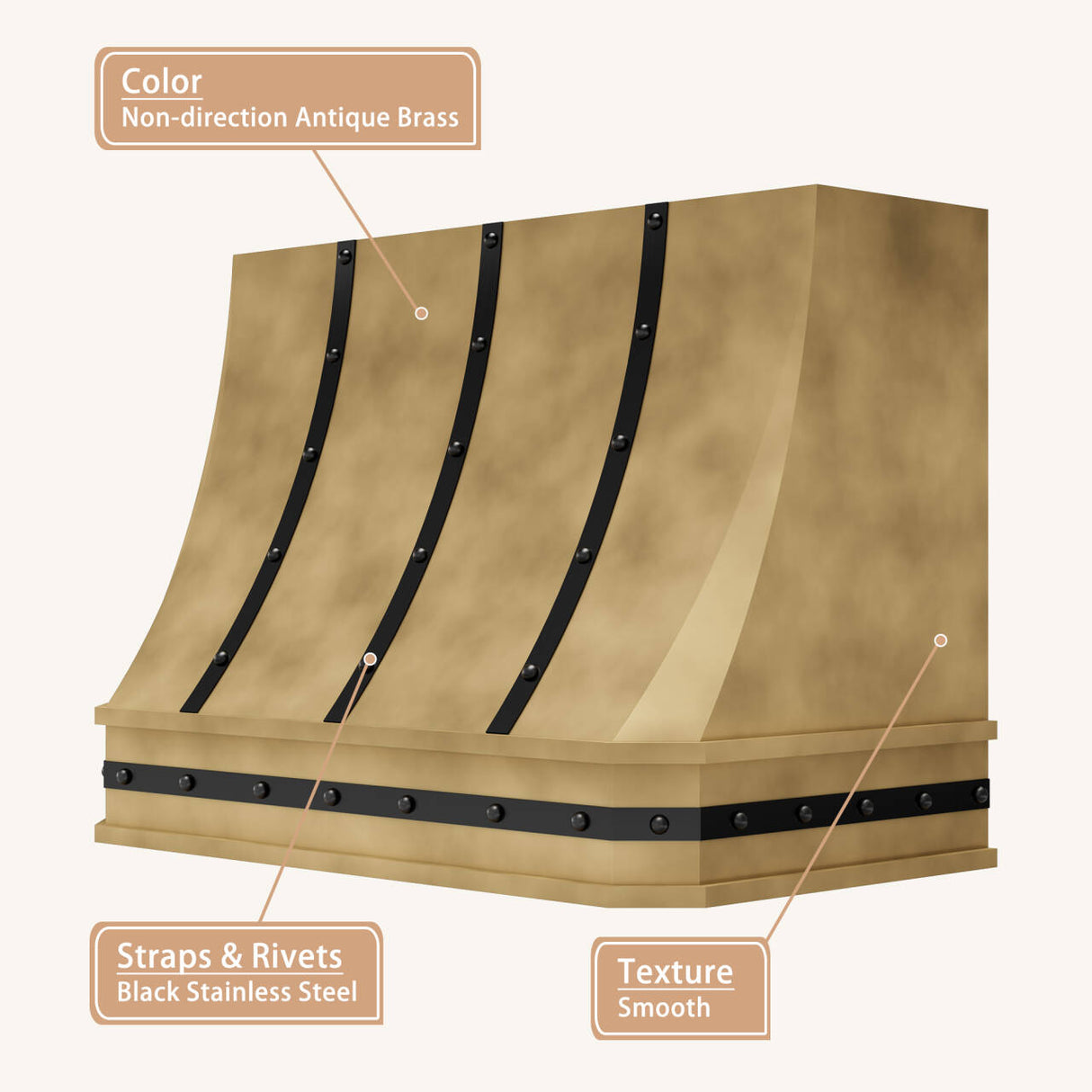 USA Luxury Brass Vent Hood with Handcraft Straps URHB-72