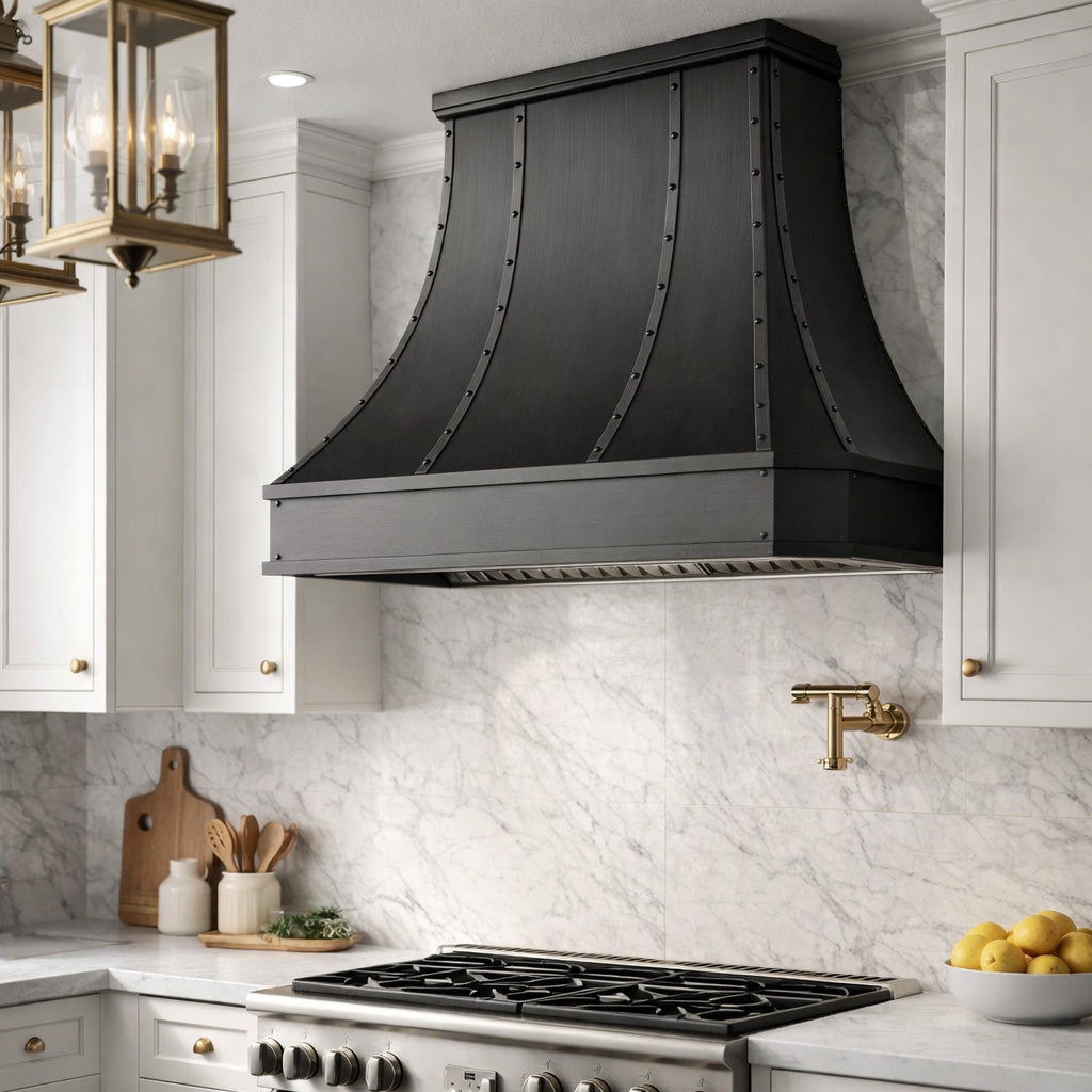 USA Luxury Copper Stove Hood Featuring Bronze Copper Straps URHC-71