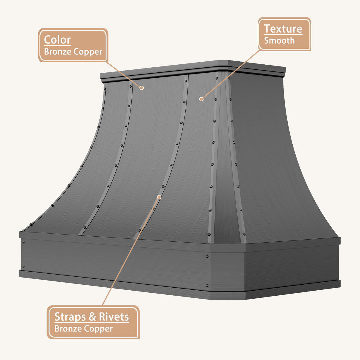 USA Luxury Copper Stove Hood Featuring Bronze Copper Straps URHC-71