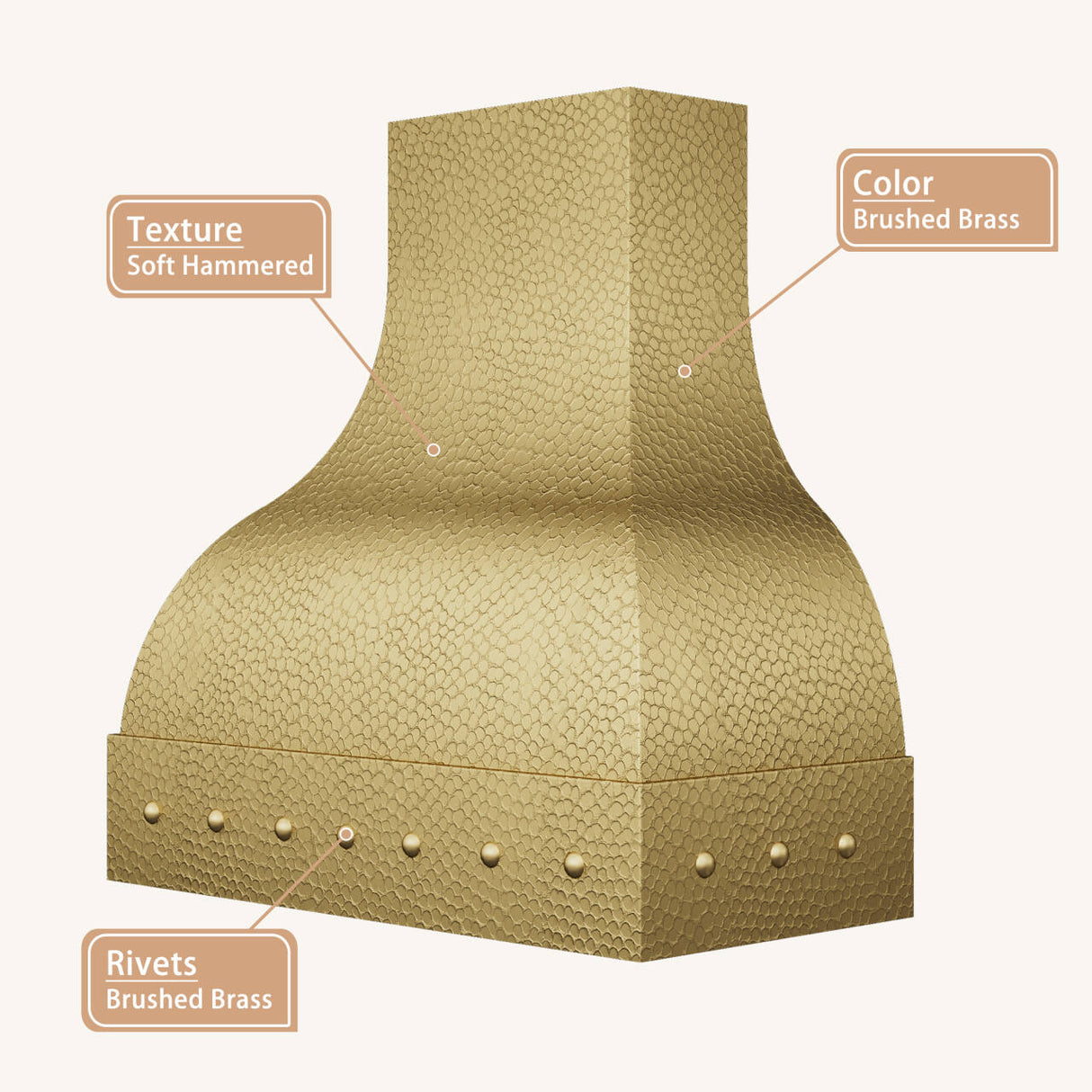 USA Luxury Bell Shaped Brass Vent Hood with Soft Hammered Texture URHB-60